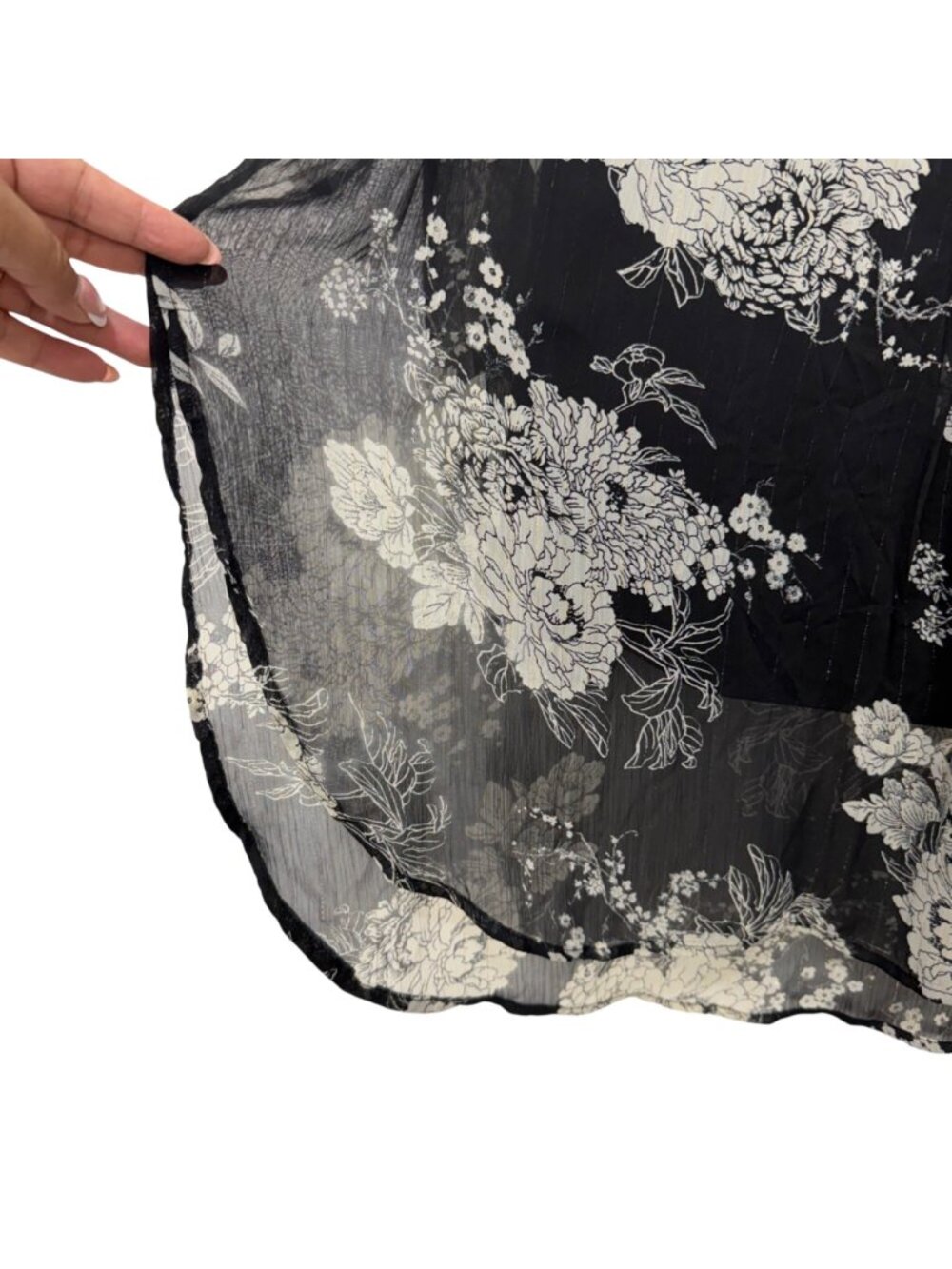 Roz & Ali Black Floral Metalic Sheer Tunic Blouse W/ Lined Tank Top Woman SZ 1X - Picture 7 of 13